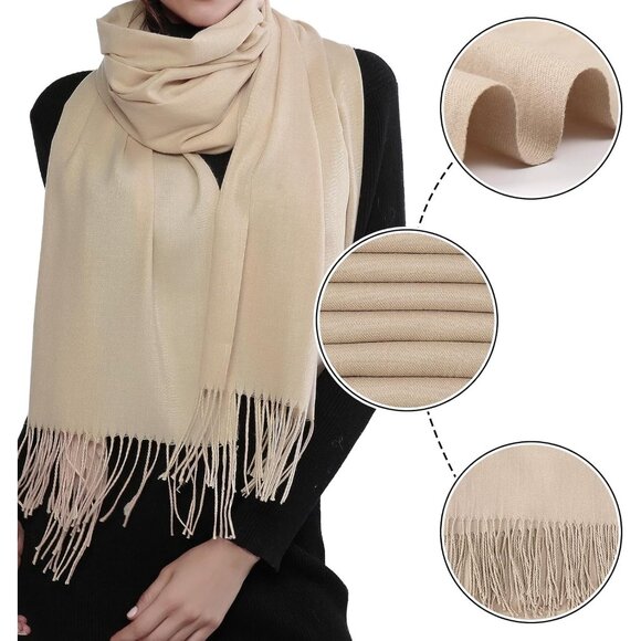 ⚡Women's Beige Pashmina Shawls Evening Dress Bridesmaid Winter Warm Long Scarf - Picture 4 of 6